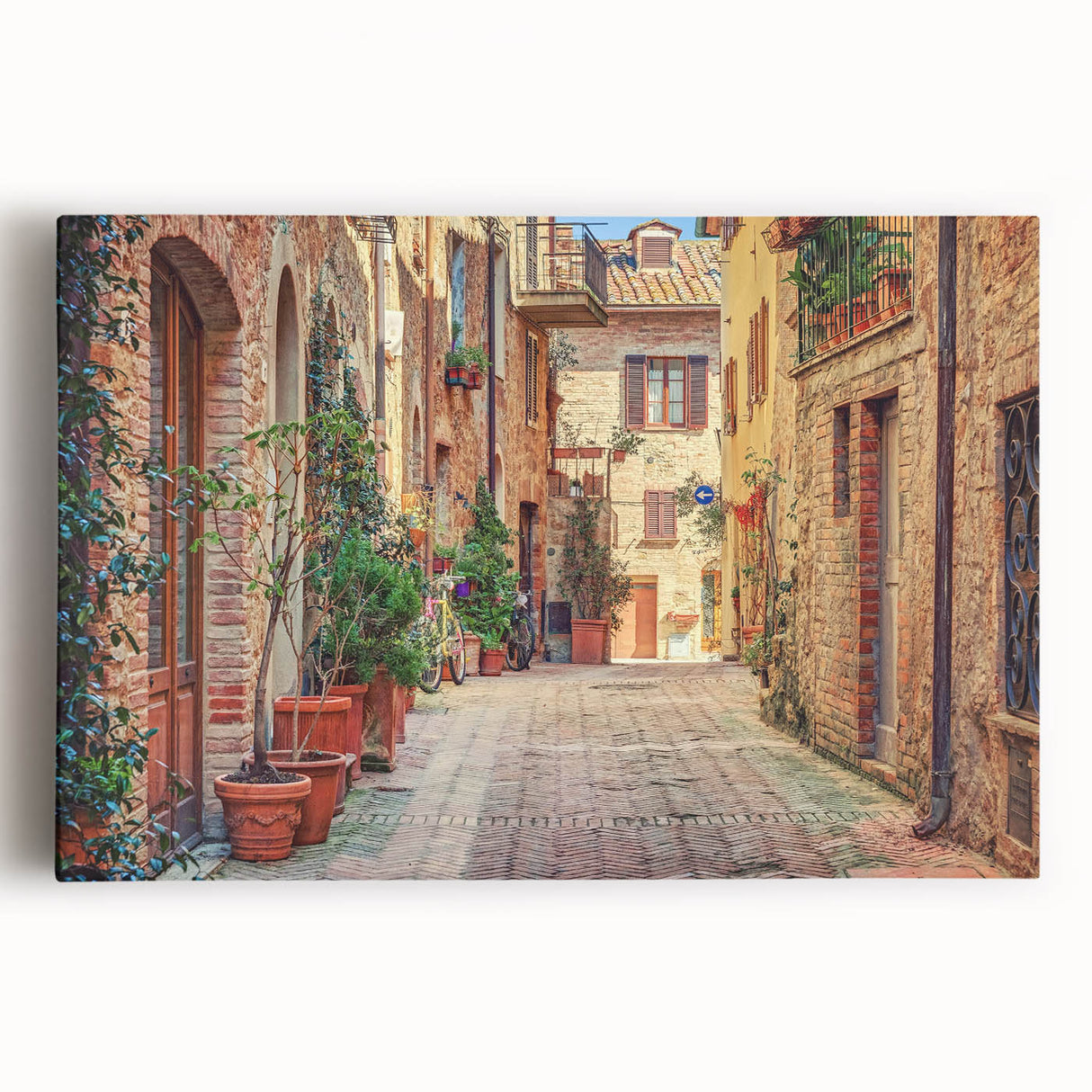 Black and white stretched canvas of Tuscany landscape, ideal for kitchen wall art or bedroom ambiance.