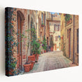Large stretched canvas depicting a serene Tuscany landscape in muted earth tones, suitable for kitchen wall art.