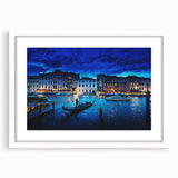 Textured art print of Venice scenery in muted earth tones on a framed white mat, ideal for bedroom art.