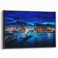 Black and white framed canvas of Venice landscape with vintage poster art style, ideal for bedroom wall decor.