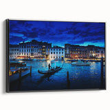 Black and white framed canvas of Venice landscape with vintage poster art style, ideal for bedroom wall decor.