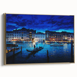 Framed canvas of a vintage-style Venice landscape in muted gold and black tones, ideal for bedroom decor.