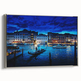 Framed canvas landscape art painting of Venice with colorful buildings and gondolas on a canal, ideal for living room decor.