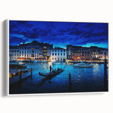 Vintage poster art of Venice with colorful palette on extra large framed canvas, ideal for living room decor.
