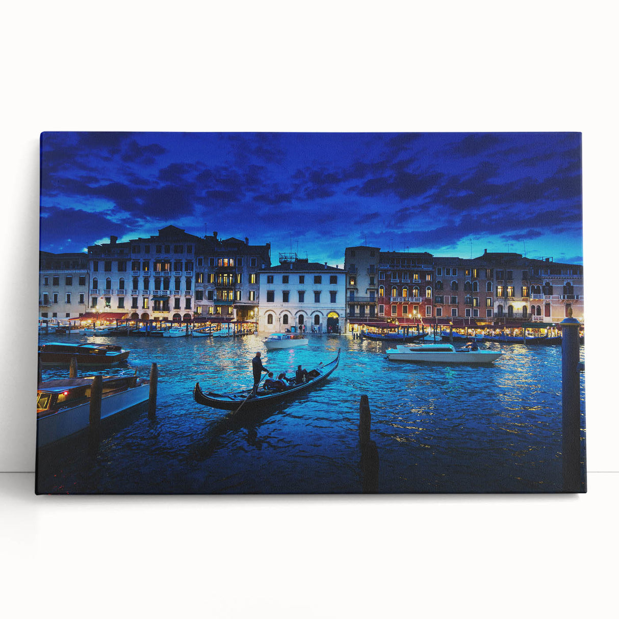 Black and white image of Venice's canals on stretched canvas, ideal for kitchen wall art.