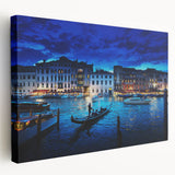 Venetian canal scene on stretched canvas with soft blue and gray tones, perfect for kitchen wall art.