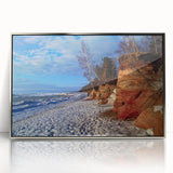 Large art print of a European Latvia scenery in muted colors on a silver-framed acrylic, suitable for modern art wall decor.