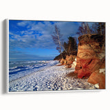 Vintage poster art of a scenic European landscape in Latvia on a large framed canvas, featuring vibrant colors.