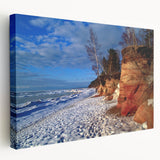 Side view of a stretched canvas depicting a European scenery in Latvia, with lush green tones, ideal for kitchen wall art.