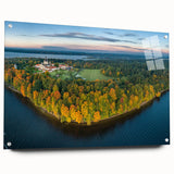 Acrylic print of a European landscape in muted greens and blues, suitable for dining room or bedroom decor.