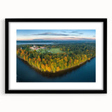 Extra large abstract art print of a colorful Lithuanian landscape with textured details on a framed black mat.