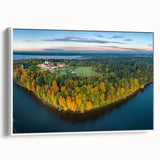 Vintage poster art of a European Lithuanian landscape on extra large framed canvas.