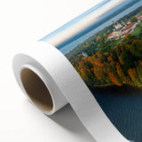 Art Deco style poster of a Lithuanian landscape on rolled canvas, featuring pastel shades, ideal for nursery wall art.