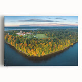 Black and white photograph of a European cityscape on stretched canvas, ideal for kitchen wall art.