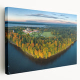 Lithuanian landscape on large stretched canvas, featuring green and brown tones, suitable for kitchen wall art.