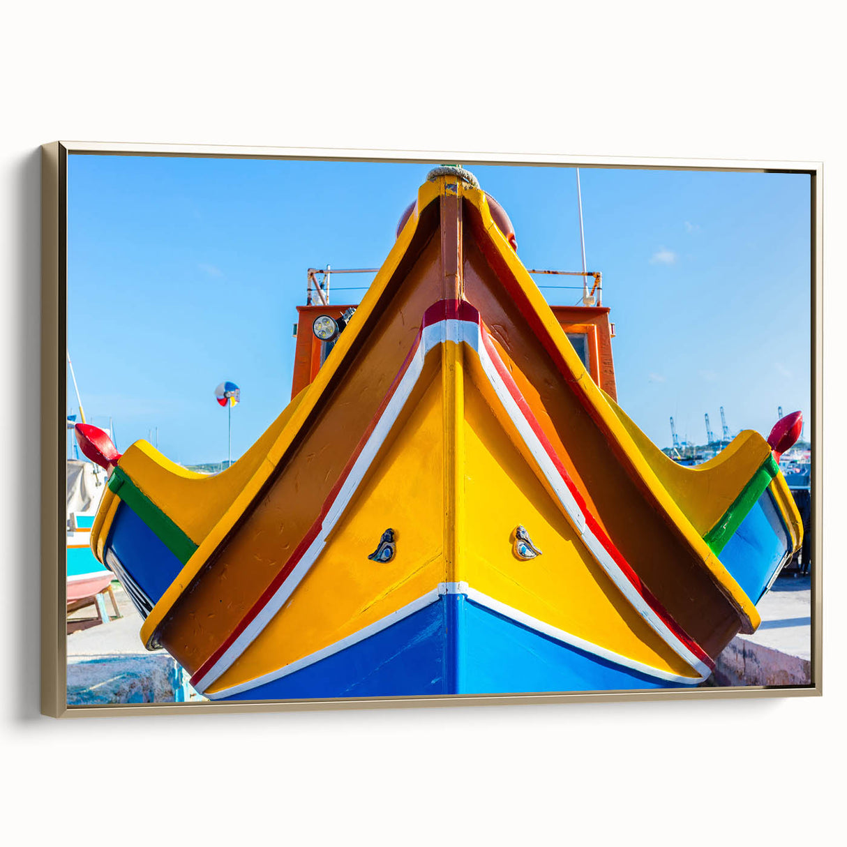 Framed canvas featuring a vintage-style landscape painting of Malta, with muted earth tones, ideal for bedroom wall decor.