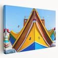 Side view of a stretched canvas featuring a realistic Malta scenery in vibrant hues, ideal for kitchen wall art.