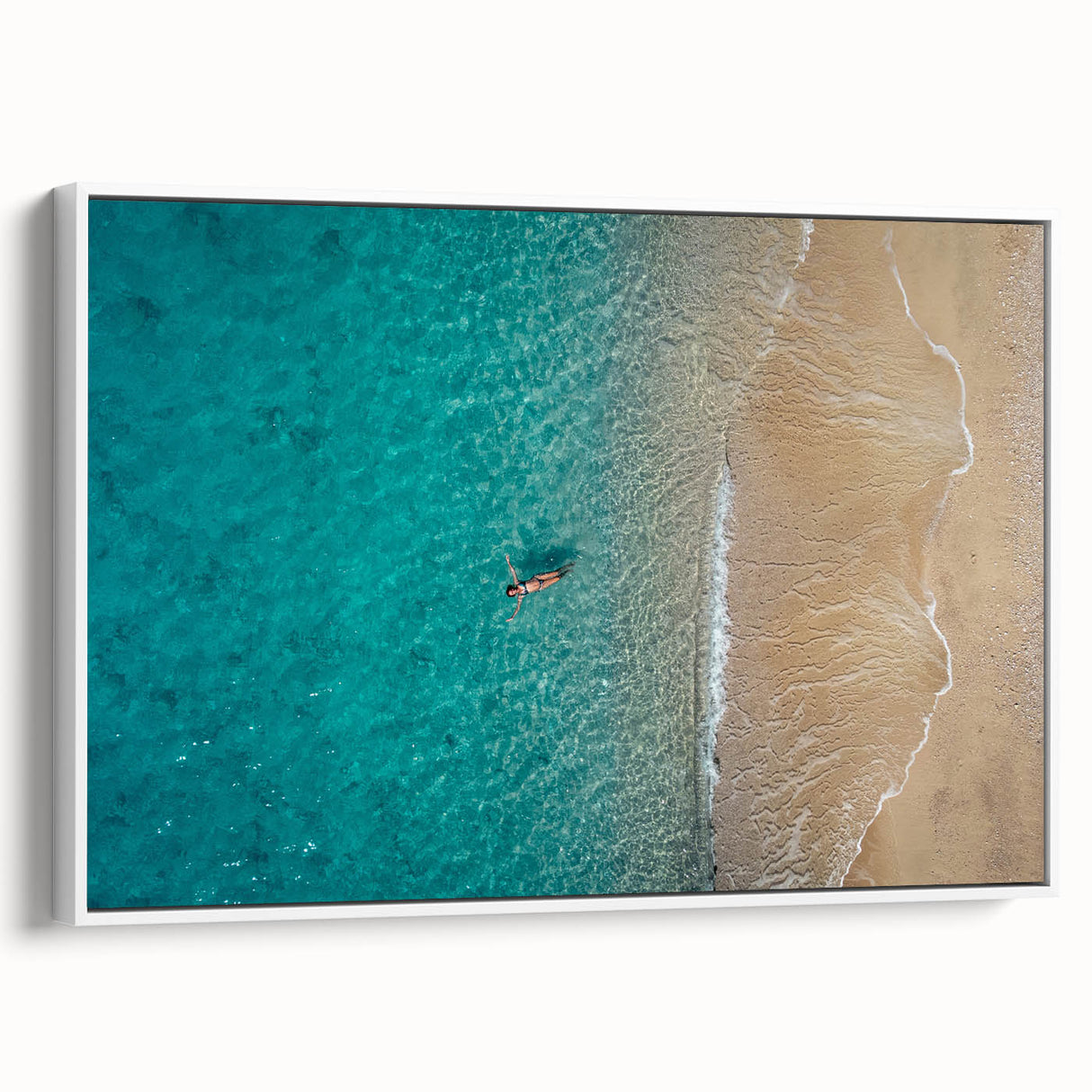 Vintage poster art of the Mediterranean Sea in vibrant colors on a framed canvas, ideal for living room decor.