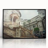 Large abstract wall art depicting a vibrant Monaco scenery in mid-century modernist style on black framed acrylic.