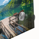 Large abstract wall art of a Montenegro scenery in muted earth tones on acrylic glass, suitable for dining room decor.