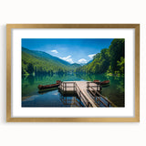 Abstract art print of a European scenery in Montenegro with muted earth tones, framed in gold, ideal for dining room decor.