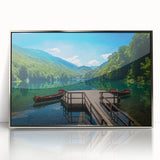 Large acrylic print of a mid-century modernist European landscape in muted earth tones, ideal for modern art wall decor.