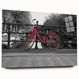 Acrylic print of Amsterdam canal scene with vivid blue and orange tones, suitable for bedroom or dining room art.