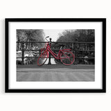 Extra large framed wall art of abstract Amsterdam scenery in colorful, textured tones, ideal for living room decor.