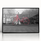 Large abstract wall art of Amsterdam scenery in muted earth tones on a black framed acrylic.