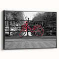Black and white vintage poster art of Amsterdam landscape on framed canvas, ideal for bedroom decor.