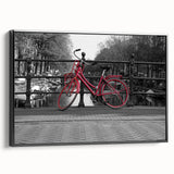 Black and white vintage poster art of Amsterdam landscape on framed canvas, ideal for bedroom decor.