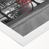 Art Deco-style poster of Amsterdam canal scene in muted blues and grays on rolled canvas, suitable for dining room decor.