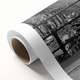 Art Deco poster of Amsterdam scenery on rolled canvas, featuring muted earth tones, ideal for nursery wall art.