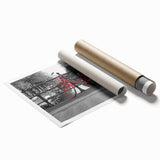 Large rolled print of Amsterdam scenery with floral accents in muted earth tones, ideal for classy bathroom wall art.
