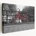 Amsterdam canal scene in muted blue and gray tones on stretched canvas, suitable for kitchen wall art.