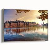 Framed canvas of a vintage-style landscape art painting depicting a colorful Dutch scene, ideal for living room decor.