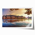 Extra large rolled print of a European scenery with vibrant floral elements, ideal for art wall dining room.