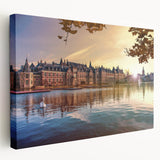 Large art of a European village scene in soft pastel shades on stretched canvas, suitable for kitchen wall art.