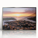 Framed acrylic print of a Northern Ireland landscape in soft green and blue tones, ideal for modern art wall decor.