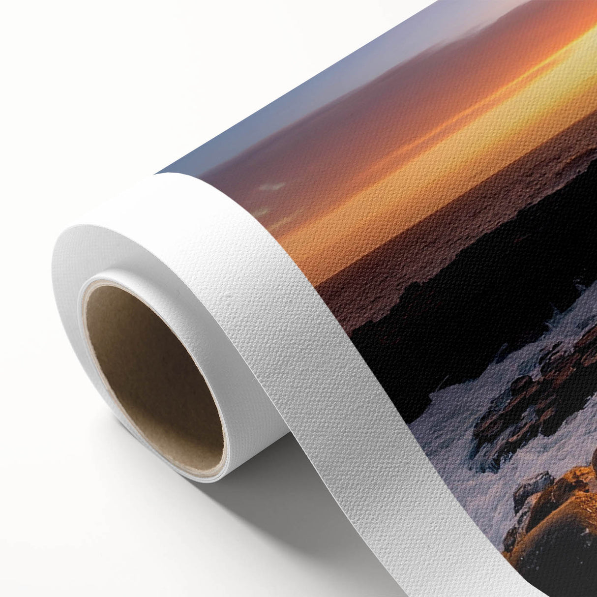Art Deco-style poster of Northern Ireland scenery in muted green and blue tones on rolled canvas, ideal for nursery wall art.