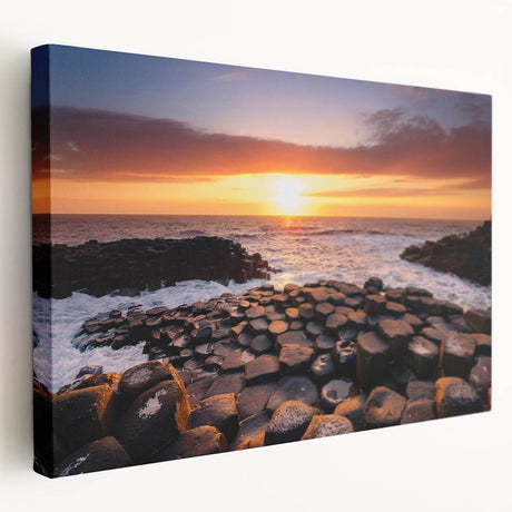 Northern Ireland landscape on large stretched canvas, featuring green rolling hills and a cloudy sky.
