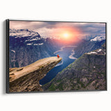 Black and white framed canvas depicting a vintage-style Norwegian landscape, ideal for bedroom wall decor.