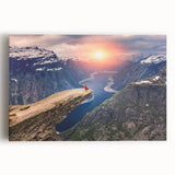 Black and white photograph of a Norwegian fjord on stretched canvas, ideal for kitchen wall art or bedroom decor.