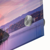 Large abstract wall art depicting a European street scene in muted earth tones on acrylic glass.