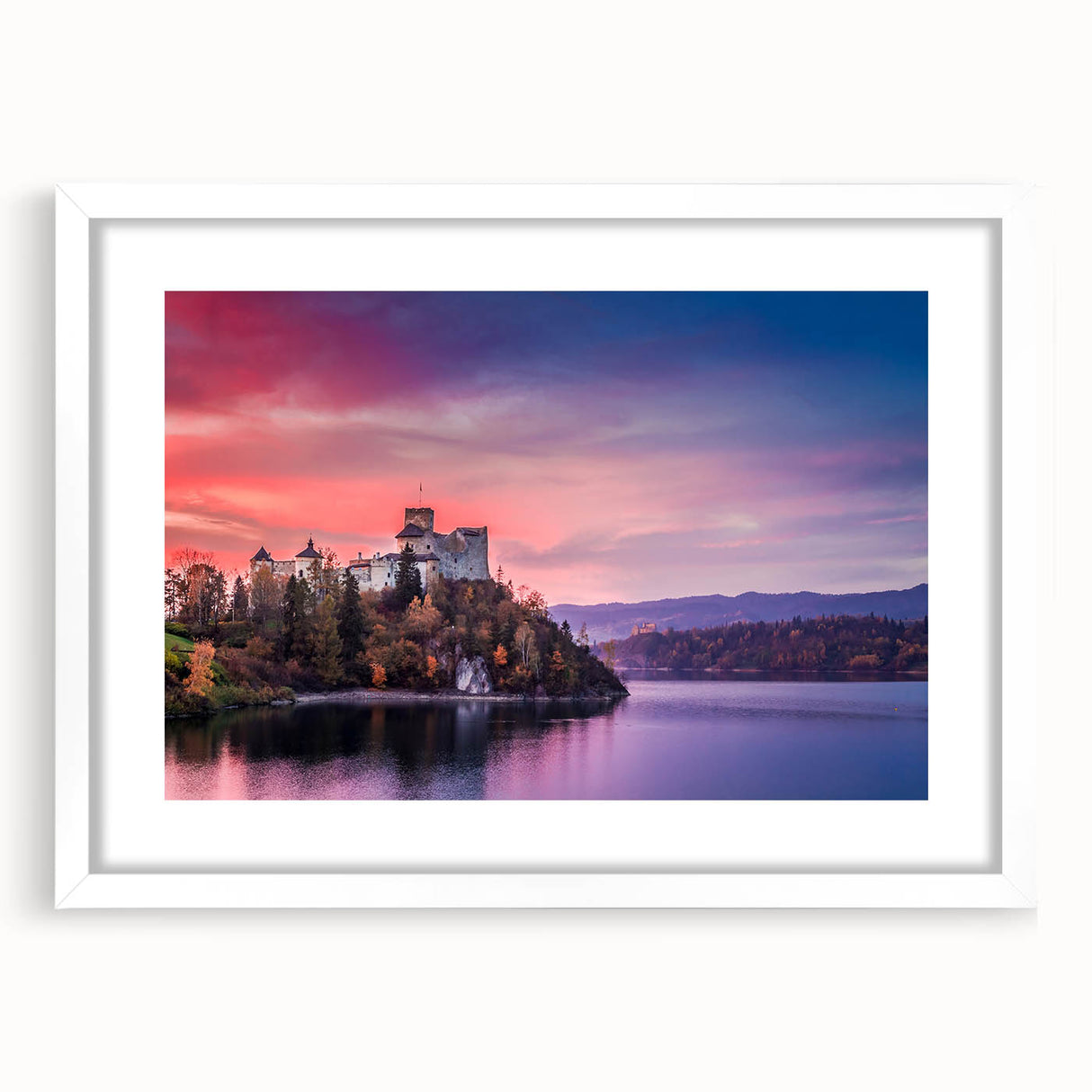 Textured abstract art print of a European landscape in muted earth tones, framed with a white mat.