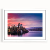 Textured abstract art print of a European landscape in muted earth tones, framed with a white mat.