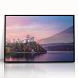 Large abstract wall art depicting a European cityscape in muted gray and black tones on a framed acrylic.