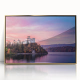 Art deco poster of a Polish landscape, featuring muted gold and green tones on acrylic, ideal for modern art wall decor.