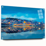 Acrylic print of Lisbon scenery with soft pastel hues, ideal for dining room decor.