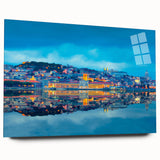 Acrylic print of a Lisbon cityscape in muted earth tones, ideal for bedroom or dining room art.